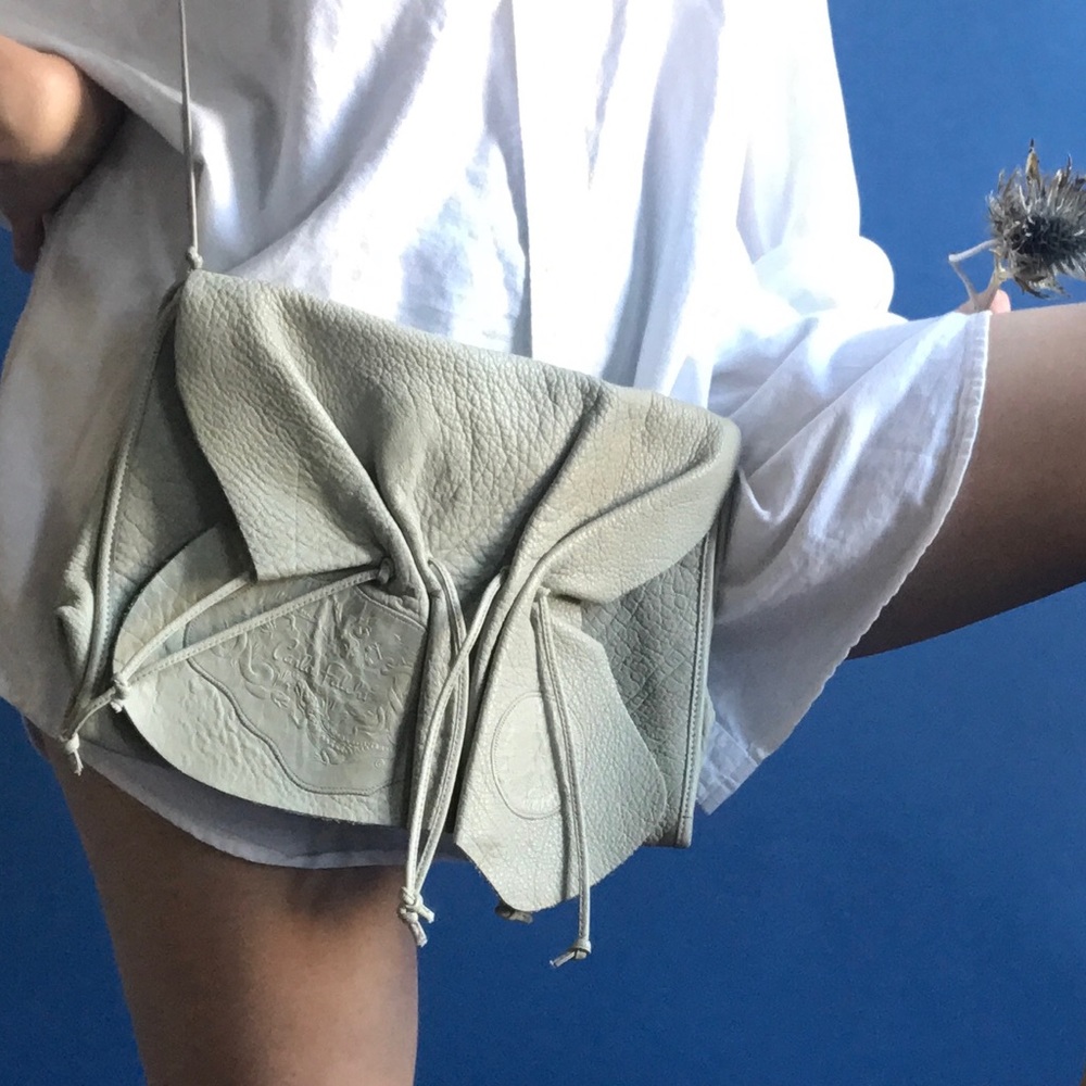Rare Vintage 1980s Carlos Falchi Pale Eggshell Leather Crossbody Purse